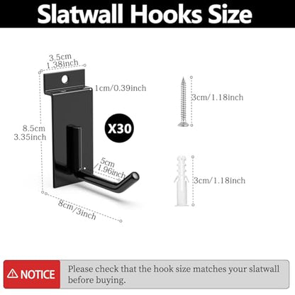 Slatwall Straight Hooks 30PC (Black / 3"x30)