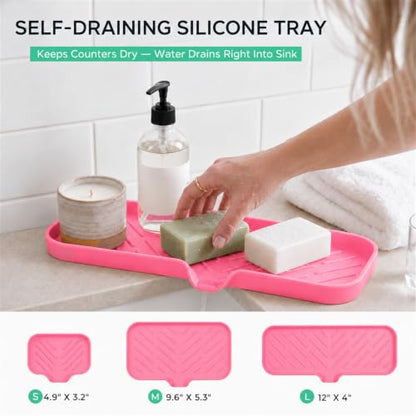 Silicone Soap Dish with Drain Spout (Rose / L(12"×4"))