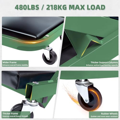 40-Inch 3-in-1 Mechanic Creeper Z Seat, 480 lbs Capacity, Green (Green)