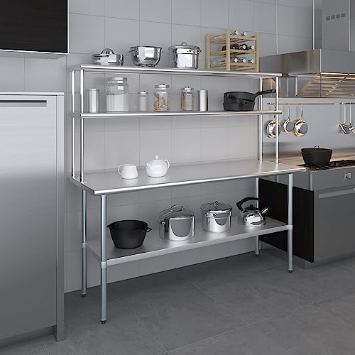 Stainless Steel Work Table Double Tier Overshelf (24" x 72" Work Table + 12" Overshelf)