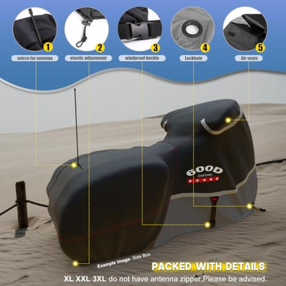 Motorcycle Cover 600D Heavy Duty All Season Universal Weather Waterproof Sun Outdoor Protection Durable Night Reflective& 96" XXL Vehicle Cover (Gray / 96"-XXL)