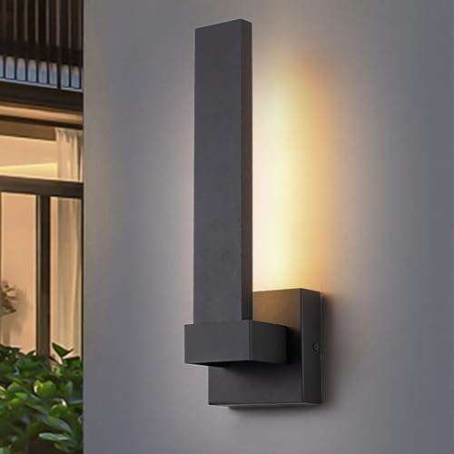 Modern Outdoor Wall Lights 15.5" LED Exterior Lighting Fixtures Patio Wall Lights Fixture Waterproof Outside Wall Sconces for Porch Yard Front Door Garage (Black / 15.5 inch-1 Pack)