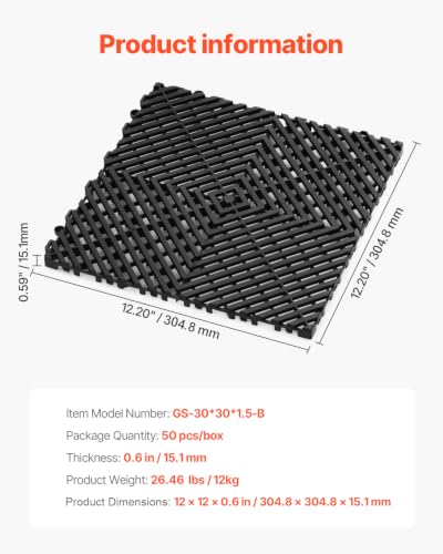 Interlocking Drainage Mat (Black / 12 x 12 inch)