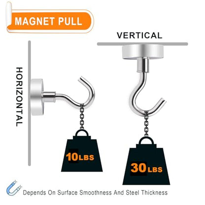 Magnetic Hooks 30Lbs+ Strong Magnetic Hook for Cruise Cabins (Silver / 4Pack-30LB)