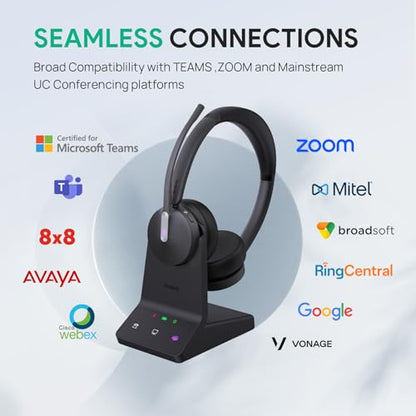 WH64 Dual DECT Bluetooth Wireless Headset for Phone PC Mobile Teams (Stereo)