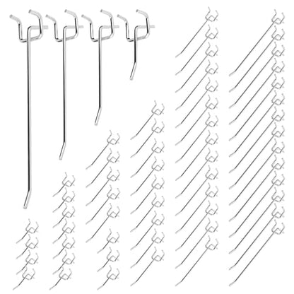 60Pcs 2" 4" 6" 8" Pegboard Hooks Assortment Set (2/4/6/8 Inches / Silver)