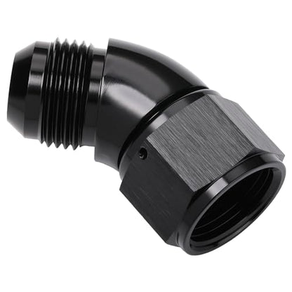 45 Degree 12AN Male to 12AN Female Swivel Full Flow Fitting Adapter Coupler Aluminum Black (12AN / Black - 45 Degree)