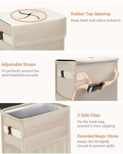 Car Trash Can with Lid (3 Gallons / Beige)