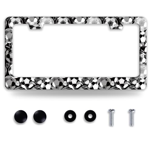 Soccer Ball License Plate Frame Stainless Steel Funny Sports License Holder (Funny Soccer Balls)