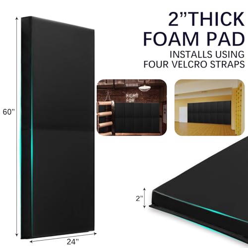 60" 72" High Gym Wall Padding 2" Thick Foam Basketball Court Wall Mount Protector for Garage Taekwondo Babyroom (BLACK / 60" x 24" x 2")