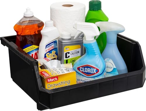 Extra Large Stackable Plastic Storage Bins (Black / Extra Large, 4-Pack)