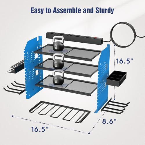 Heavy Duty Power Tool Organizer Wall Mount with Charging Station (Blue)