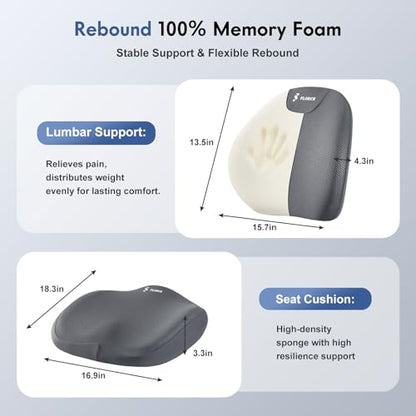 Seat Cushion and Lumbar Support Pillow for Office Chair Car (Gray / 2Pcs)