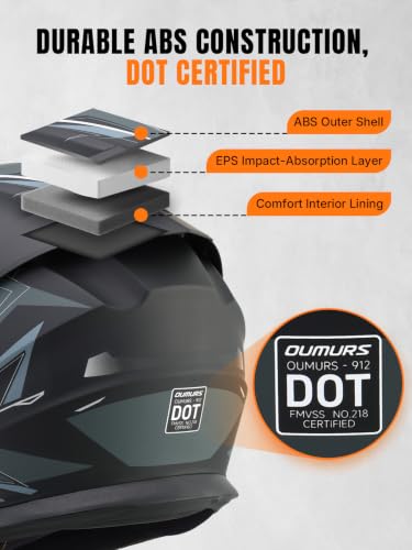 Modular Motorcycle Helmets Full Face Flip up Street Bike Motorcycle Helmet for Unisex Adult Matte Gray (Gray / Large)