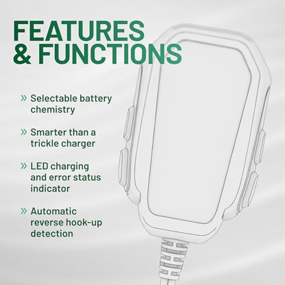Junior 12V 800mA Battery Charger and Maintainer for Lead Acid and Lithium Batteries (Charger and Maintainer)