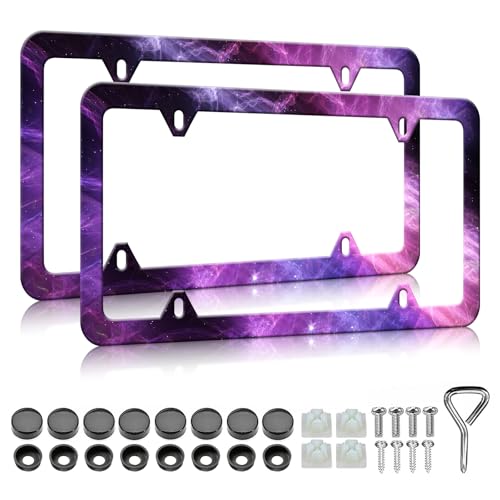 Purple License Plate Frames (Galaxy Starry Sky Night)