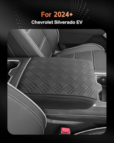 for Chevrolet Silverado EV 2024 2025 2026 Center Console Cover Armrest Box Cover for Chevy Silverado EV (Silverado EV Thickened Black Leather Square)