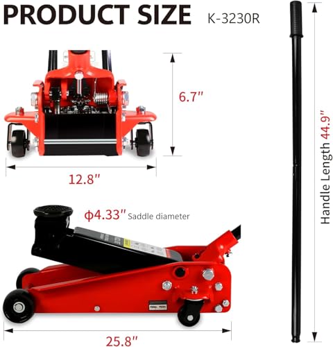 3 Ton Low Profile Floor Jack (Red - 3 Ton(Single Pump), Lift 5.1"-20")