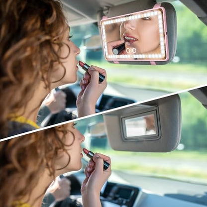 Car Sun Visor Vanity Mirror with Lights (Pink)