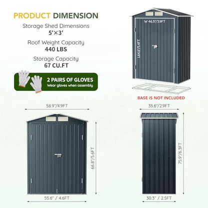 5x3FT Vertical Outdoor Steel Storage Shed (3X5FT / NightBlue)