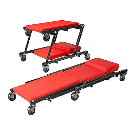 36" Rolling Foldable Car Creeper Automotive Creeper (Red Foldable Creeper)