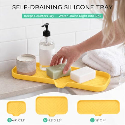Silicone Soap Dish with Drain Spout (Yellow / L(12"×4"))