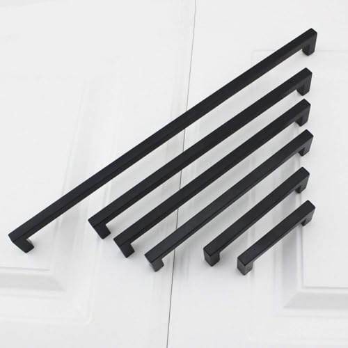 50 Pack 6-1/4 Inch Black Cabinet Handles Kitchen Drawer Pulls (Matte Black / 6-1/4 Inch Hole Centers)