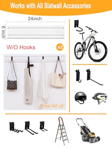 Slatwall Panels Garage Tool Organizer Wall Mount Garage Slat Wall Storage Systems (White / 2pcs-2ftx0.6ft)