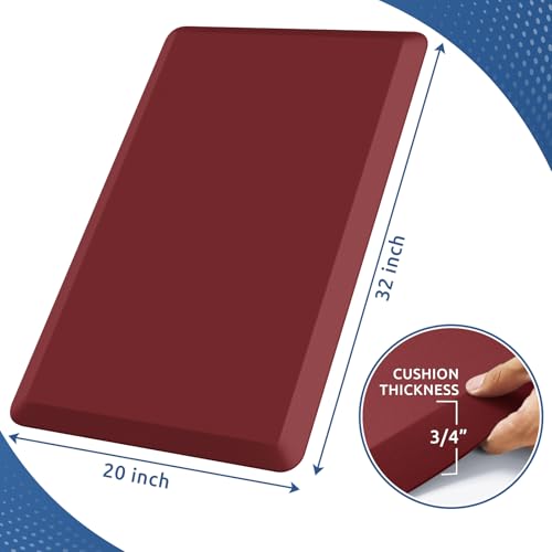 0.8" Thick Kitchen Mat Cushioned Anti Fatigue Rug Comfort Floor Mats (Red / 32"L x 20"W x 0.8"Th)