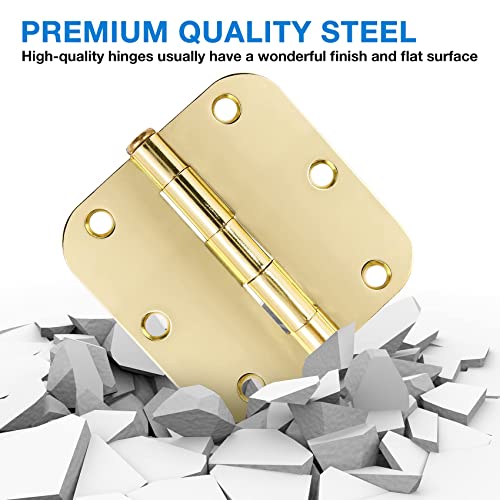Rounded Door Hinges 3.5" X 3 1 (Polished Brass-Rounded / 6 Pack-no squeak)