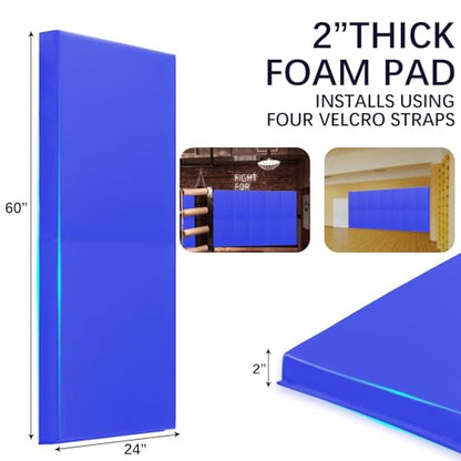 60" 72" High Gym Wall Padding 2" Thick Foam Basketball Court Wall Mount Protector for Garage Taekwondo Babyroom (Blue / 60" x 24" x 2")