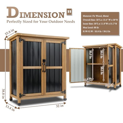 Small Outdoor Storage Cabinet for Patio (Black / 32"L x 13.4"W x 39"H)