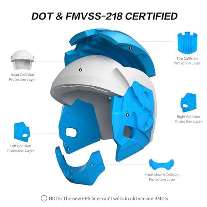 Motorcycle Helmet Bluetooth 5.0 Integrated New EPS FreedConn BM2 (White / X-Large)