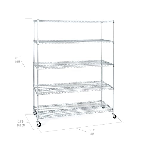 UltraDurable Heavy Duty NSF Solid Steel Wire Rack Storage Unit Wheels (Steel / 5-Tier Shelving, 60" W x 24" D)