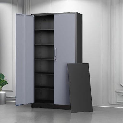 Metal Storage Cabinets with Lock Door and 5 Adjustable Shelves (71 X 32 X 16 In(H X W X D) / Black Grey)