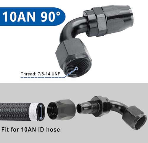 Swivel 10AN Fitting 90 Degree For CPE Braided Hose End Black 2Pcs (10AN 90° 2Pcs)