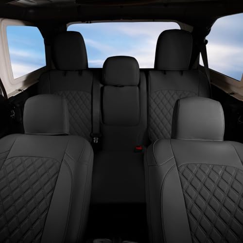 Wrangler JL Seat Covers Custom Fit for Jeep Wrangler (Black / 18-26 JL 4 Door With Rear Cup Holder Full Set)