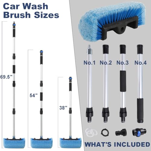 70" Car Wash Brush with Long Handle and 12" Soft Bristle Brush Head (70" / Blue)