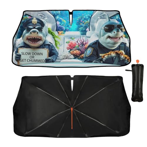 Funny Sharks Car Windshield Sun Shade Umbrella Sunshade Block UV Rays Sun Visor Protector Auto Windshield Sunshade to Keep Vehicle Cool for Cars Trucks & Suvs 57 X 30 in (57'' X 30'' / ylzys-8)