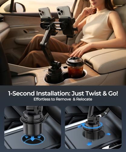 Dual Cup Holder Phone Mount for Car (Double Clamp)