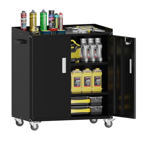 Metal Garage Storage Cabinet with Wheels (35.4'' Black2)