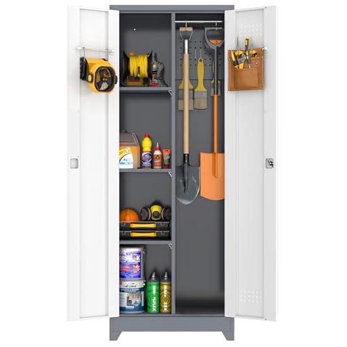 65'' Garage Storage Cabinet (Gray&white / 65"H Broom Cabinet)