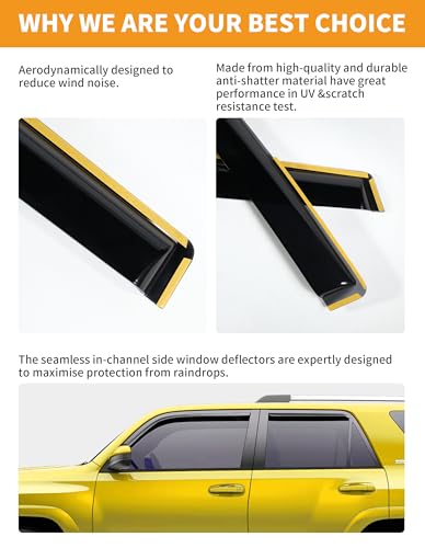 in Channel Window Visors Rain Guards for Toyota 4Runner 2010 (Fit for 2010-2024 Toyota 4Runner)
