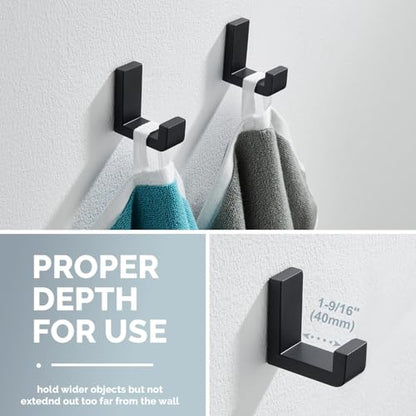 Towel Hooks for Bathrooms (2 Pack / Matte Black)