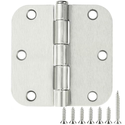 Rounded Door Hinges Brushed Nickel 3.5 Inch 5 (Satin Nickel-Rounded / 3 Pack-no squeak)