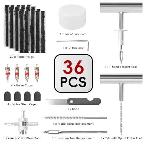 2 Pack Tire Plug Kit with Plugs 36 Pcs for Car (2 Set of 36 PCS)