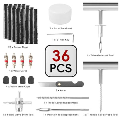 2 Pack Tire Plug Kit with Plugs 36 Pcs for Car (2 Set of 36 PCS)