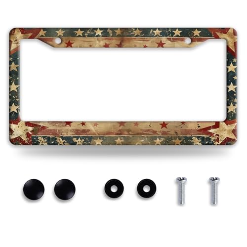 Retro American Flag Stainless Steel License Plate Frame for US Cars Decor (Retro American Flag)