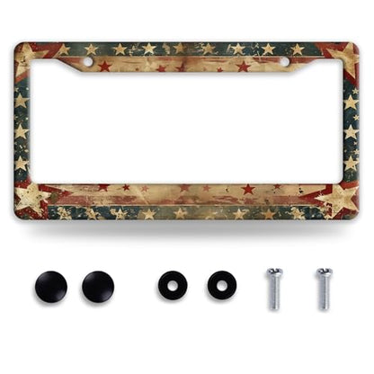 Retro American Flag Stainless Steel License Plate Frame for US Cars Decor (Retro American Flag)