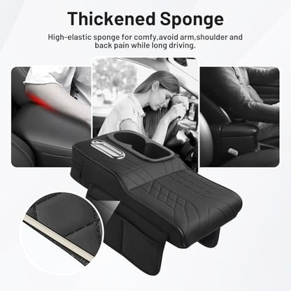 4-in-1 Center Console Cover for Tesla Model Y/Model 3 2020-2026 Accessories Armrest Cushion with Multi-Purpose Storage Leather Middle Console Cover for Model Y Juniper/Model 3 Highland (12)20-26|Model Y&3|Black,+Thick,+ Pockets)